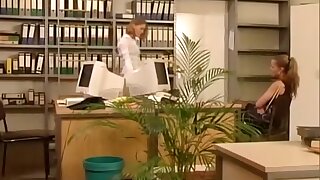 Hot office lesbians thrusting bananas and cucumbers